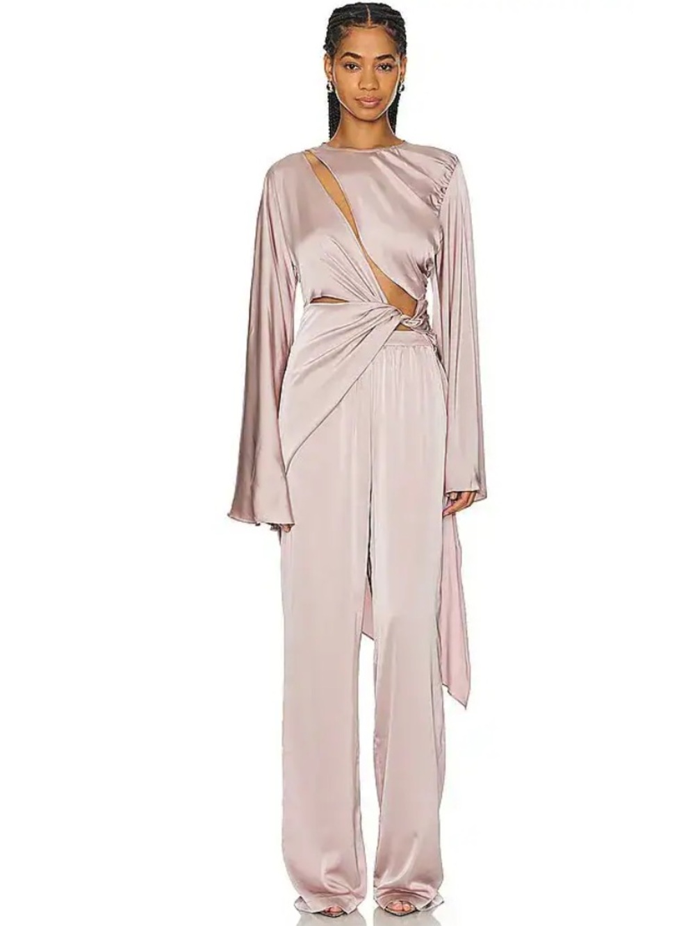ANDREA IYAMAH Women’s Satin Cutout top and pant set in Blush